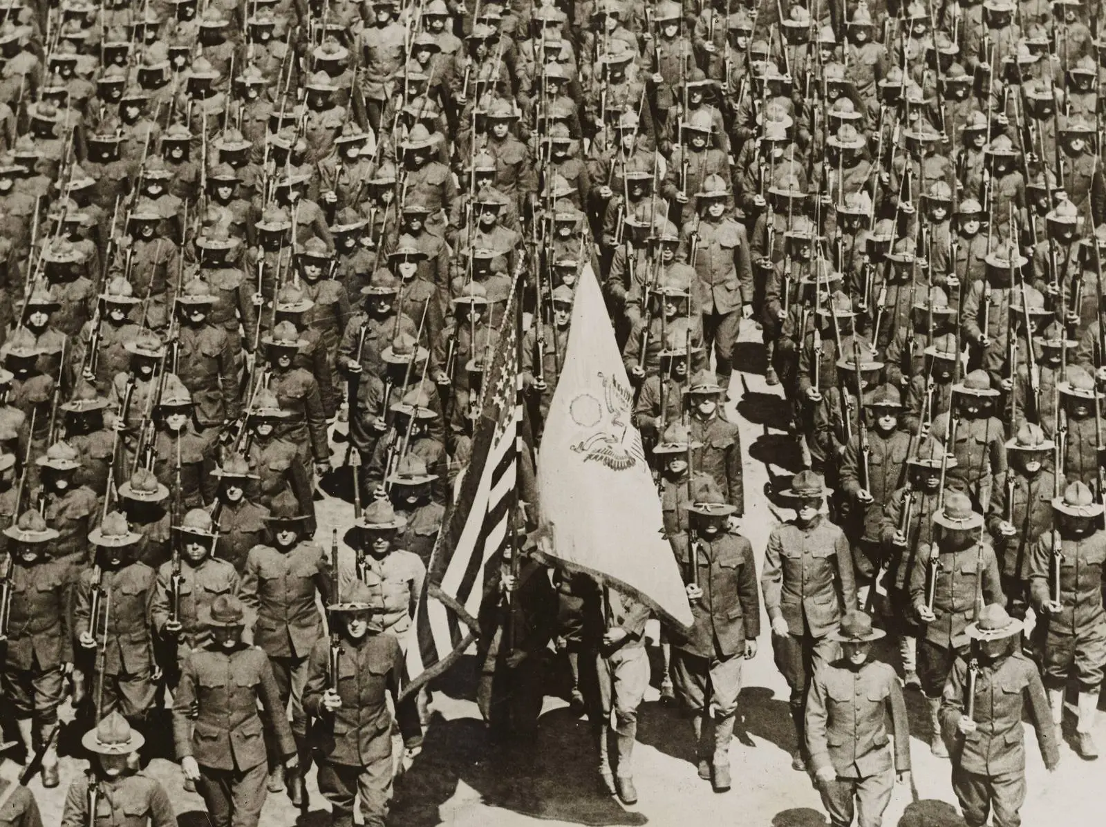 York's regiment, the 328th Infantry, passes in review at Camp Gordon, Georgia, 1917–1918