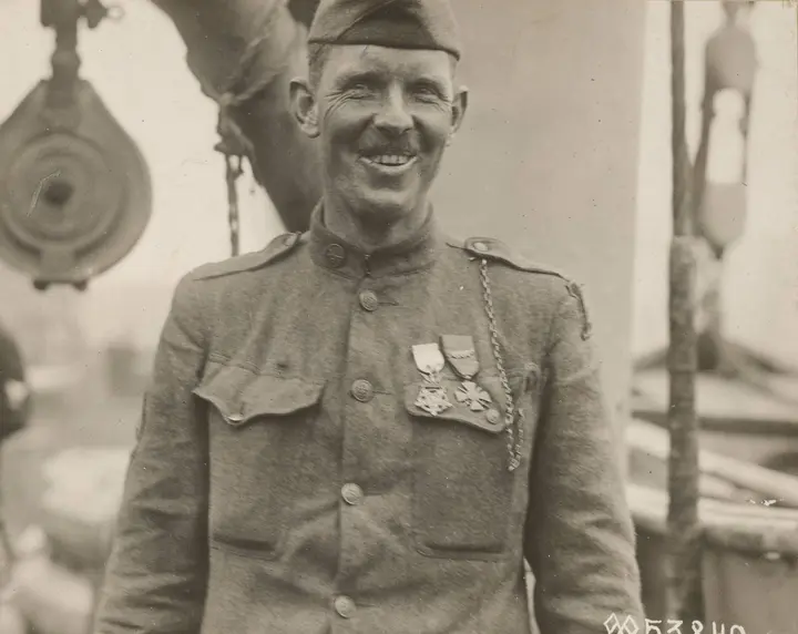 Sgt. Alvin C. York wears his medals aboard the Ohioan on his return from France, 22 May 1919