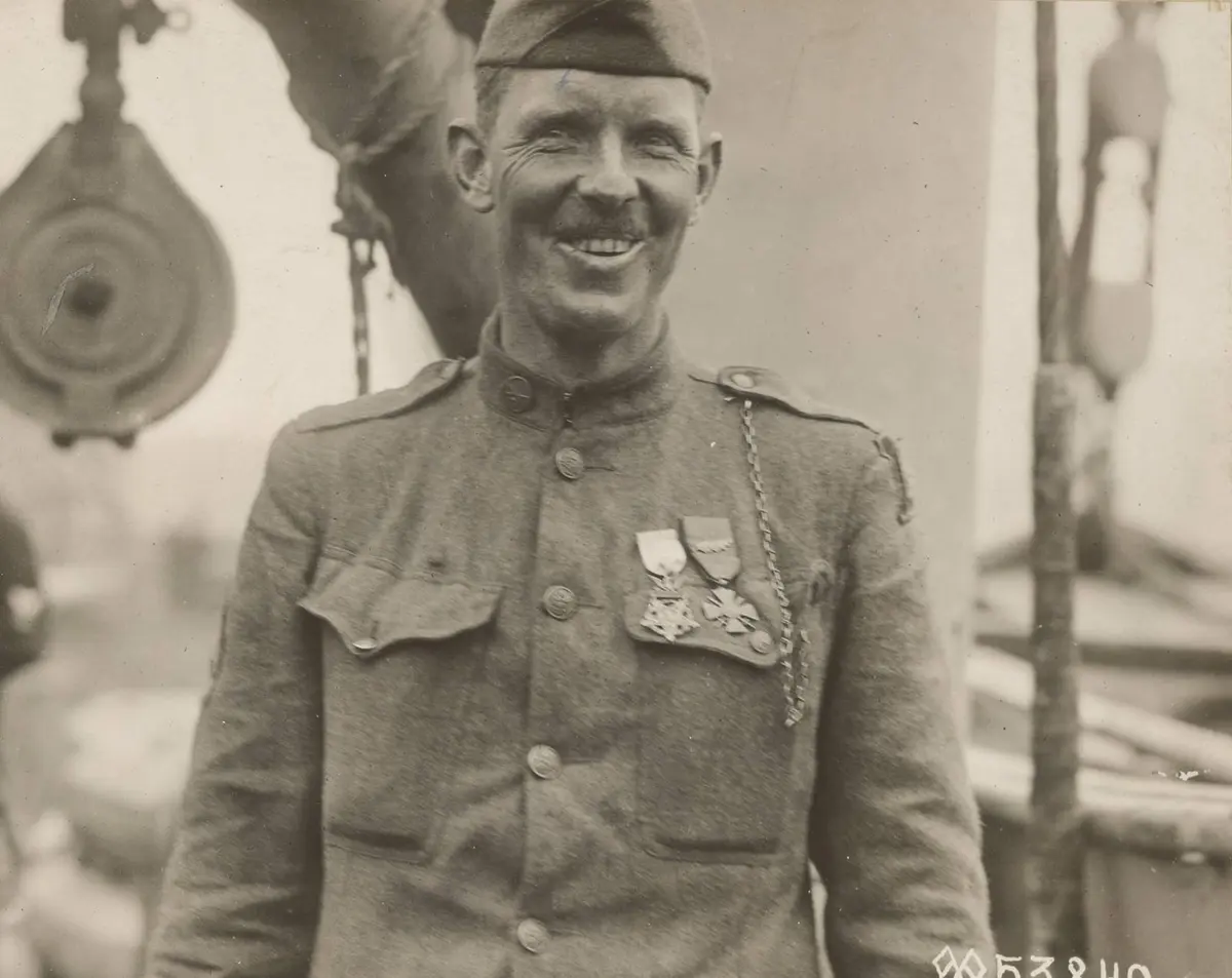 Sgt. Alvin C. York wears his medals aboard the Ohioan on his return from France, 22 May 1919