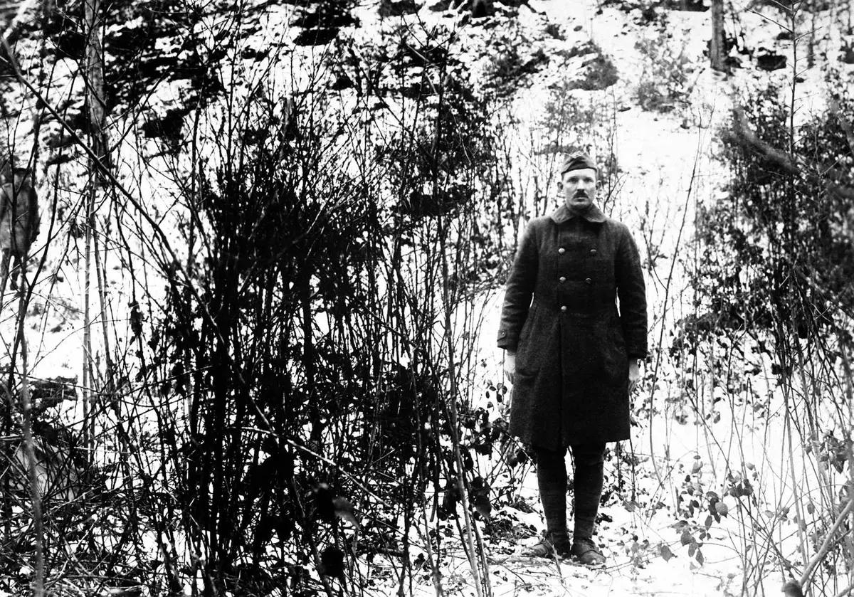 Sgt. Alvin C. York at the hill in the Argonne where he captured 132 German prisoners, 1919
