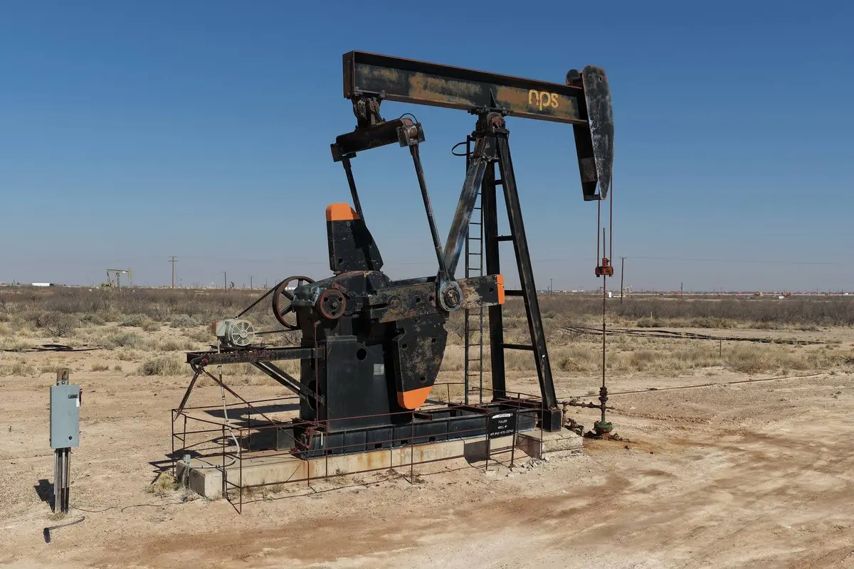 A pumpjack lifts oil from a Permian Basin well near Monahans, Texas, 2026