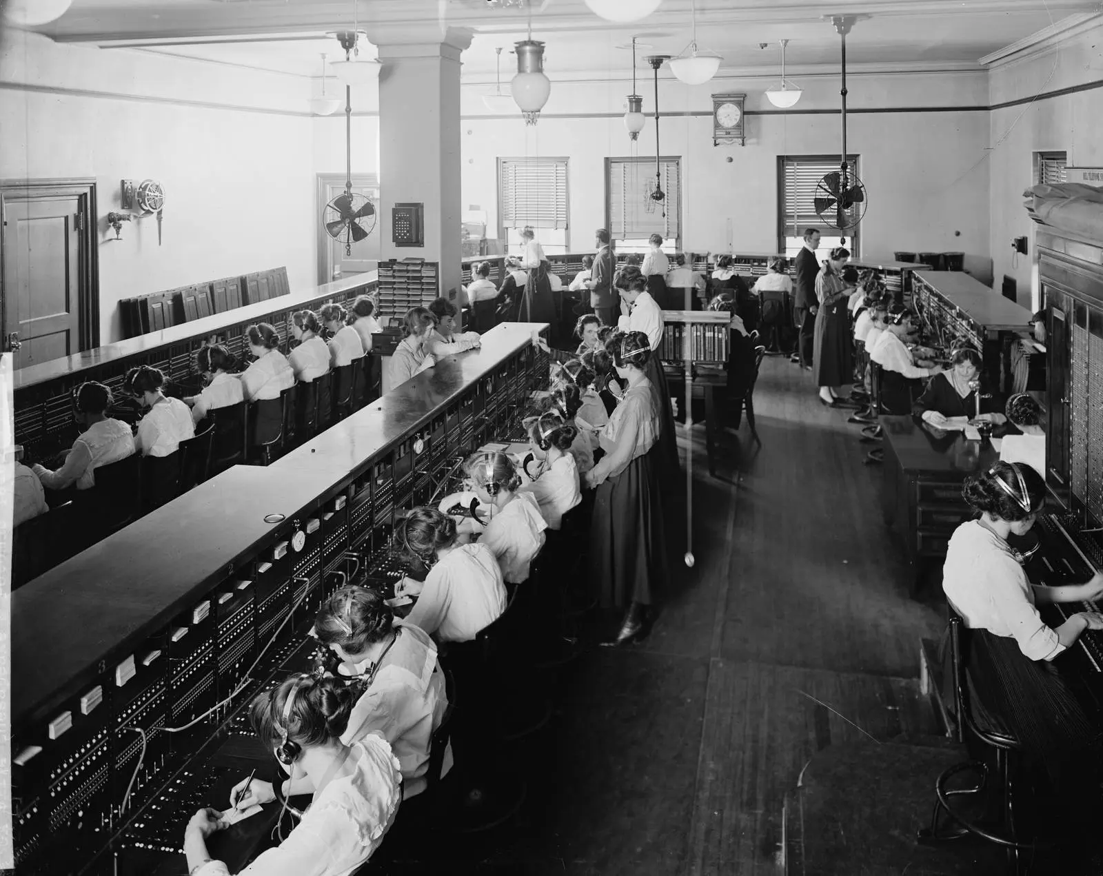 Rows of operators at the switchboards of the Chesapeake & Potomac Telephone Company in Washington, D.C.