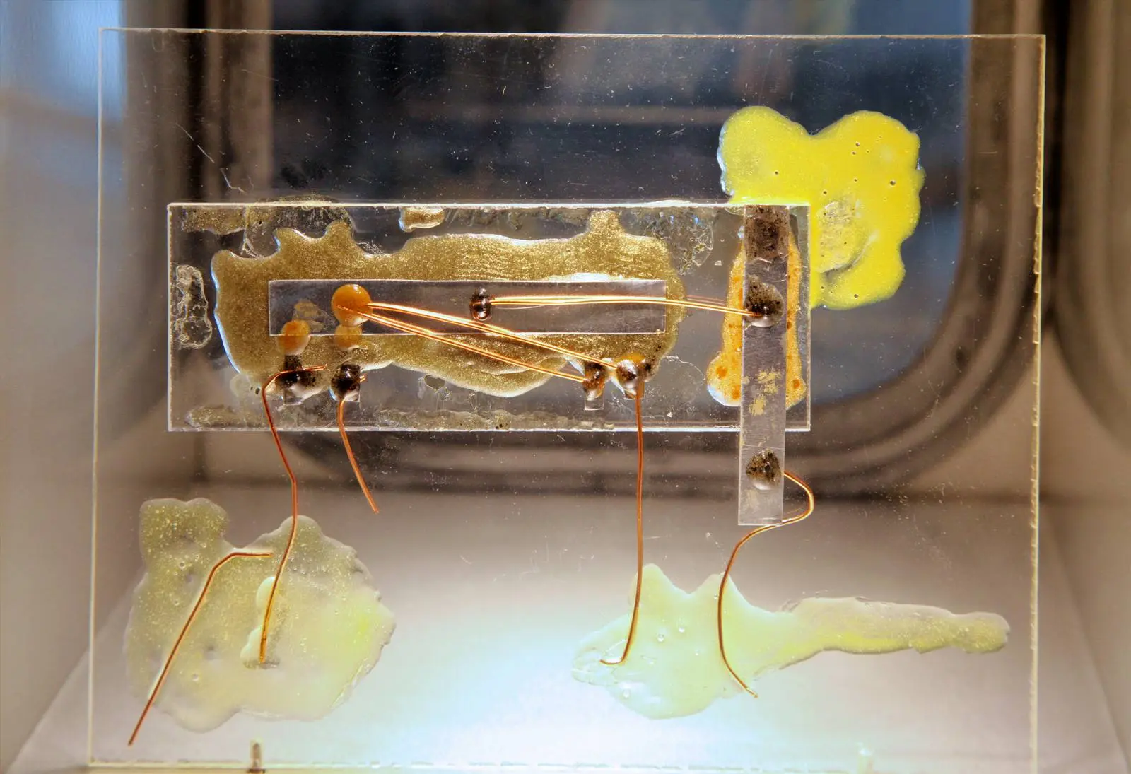 A replica of Jack Kilby's first integrated circuit, built at Texas Instruments in 1958