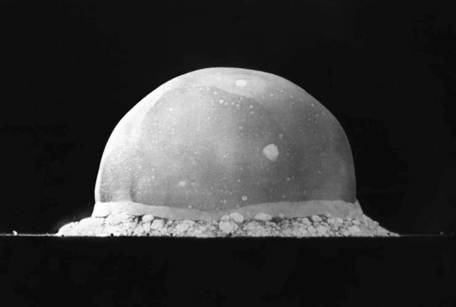 The Trinity fireball 16 thousandths of a second after detonation, already about 200 meters tall, photographed by Berlyn Brixner.