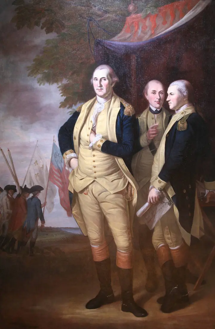 Washington, Lafayette and Tilghman at Yorktown (Charles Willson Peale, 1784), commissioned by the State of Maryland.