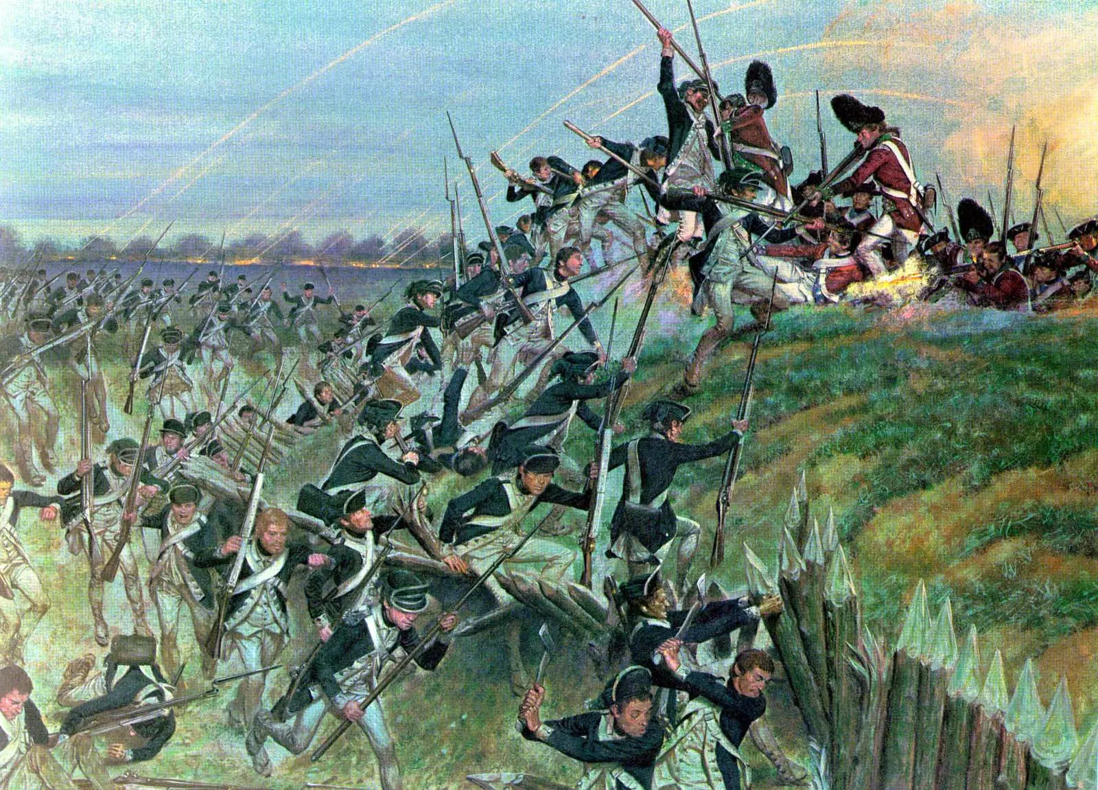 Assault on Redoubt 10, 14 October 1781: Hamilton’s light infantry go over the wall with the bayonet (H. Charles McBarron Jr.).